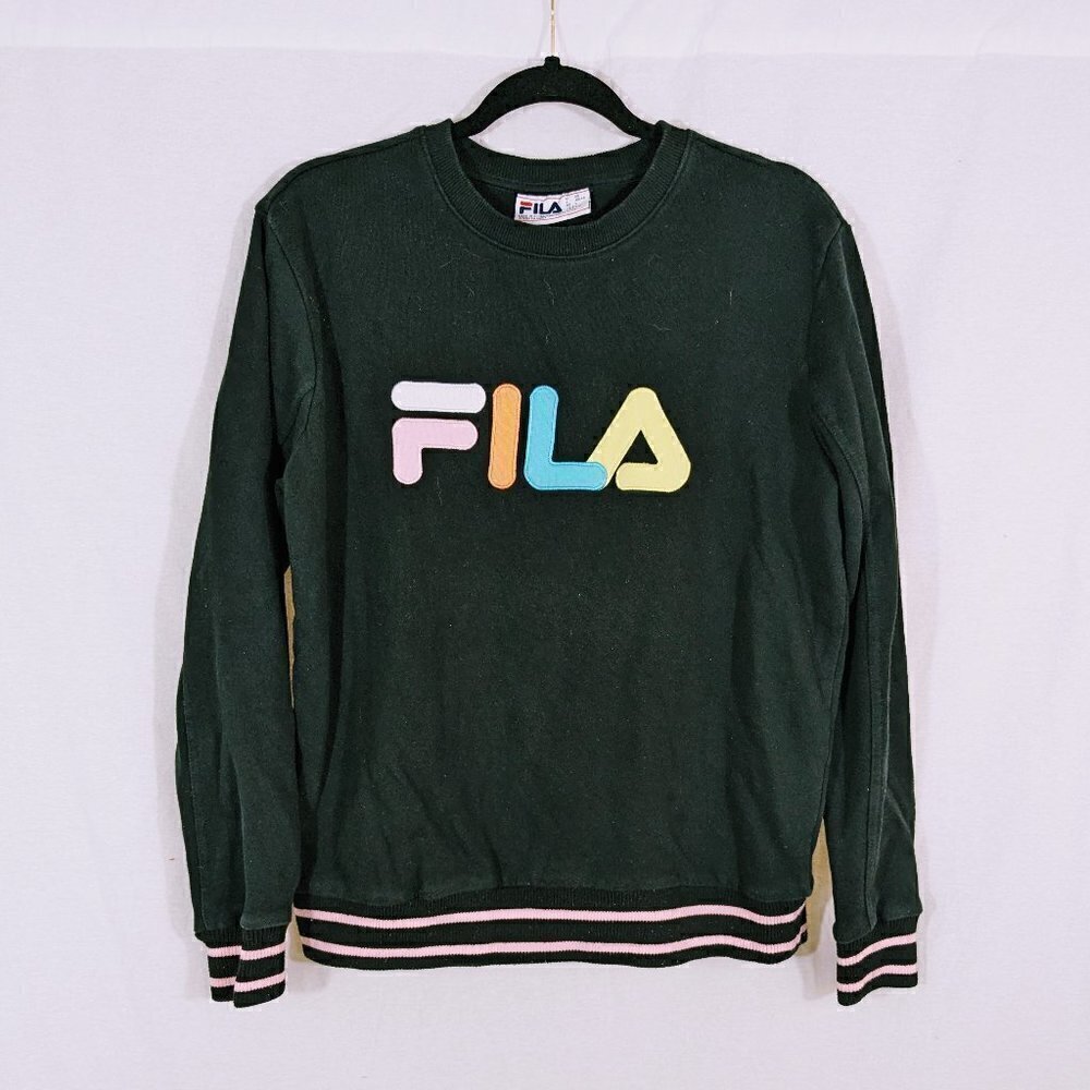 FILA Pullover Black & Multicolored Sweatshirt Size L
